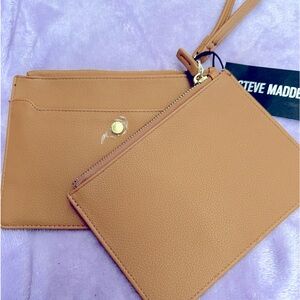 NWT~Classic saddle (brown/ camel) Vegan Leather 2 pcs. Wristlet Wallet